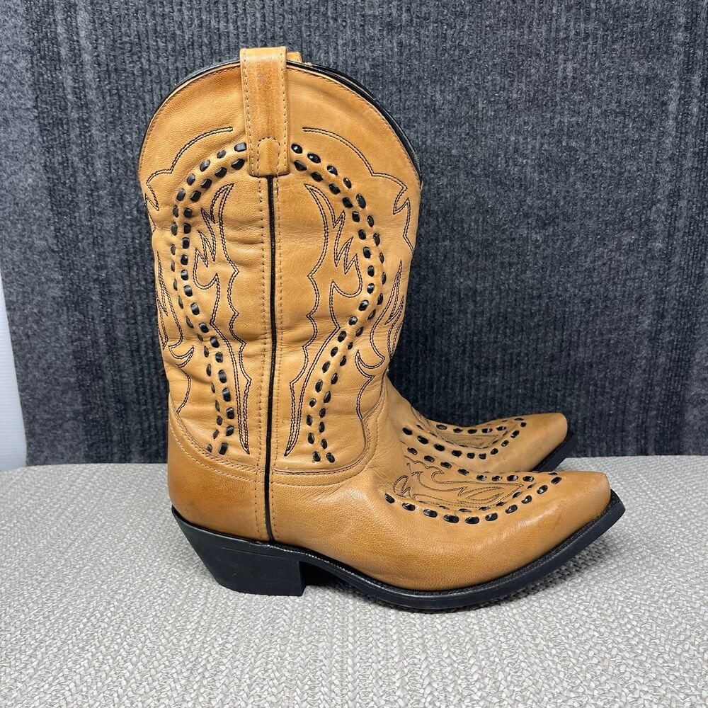 Laredo Laramie Bucklace Tan Leather Cowboy Boots Western Snip Toe Mens 9.5 XWide